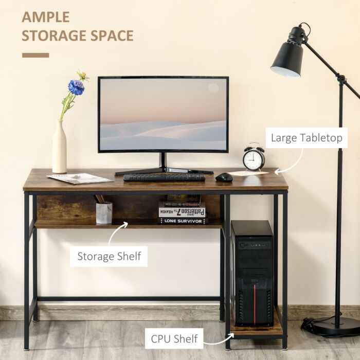 Homcom Home Compact Small Computer Desk Writing Study Table Office Pc Workstation Gaming Studying With Storage Shelf, Rustic Brown