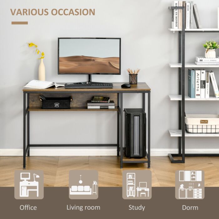 Homcom Home Compact Small Computer Desk Writing Study Table Office Pc Workstation Gaming Studying With Storage Shelf, Rustic Brown