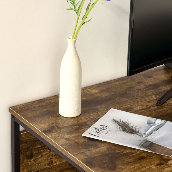 Homcom Home Compact Small Computer Desk Writing Study Table Office Pc Workstation Gaming Studying With Storage Shelf, Rustic Brown