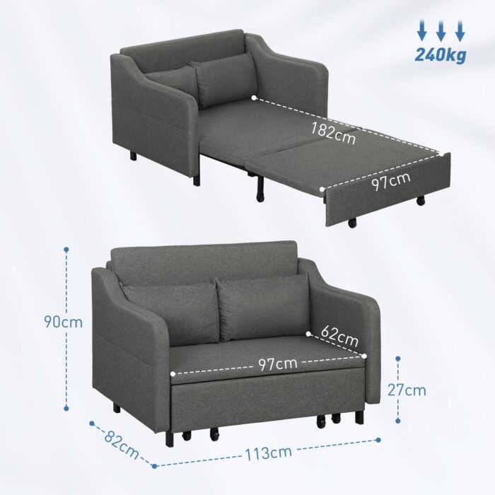 Homcom Two-seater Pull-out Sofa Bed - Grey