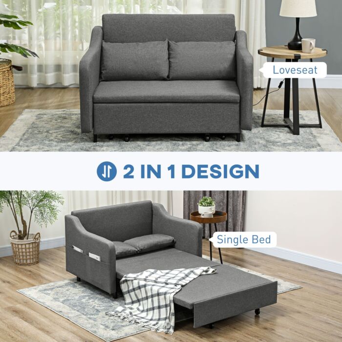 Homcom Two-seater Pull-out Sofa Bed - Grey