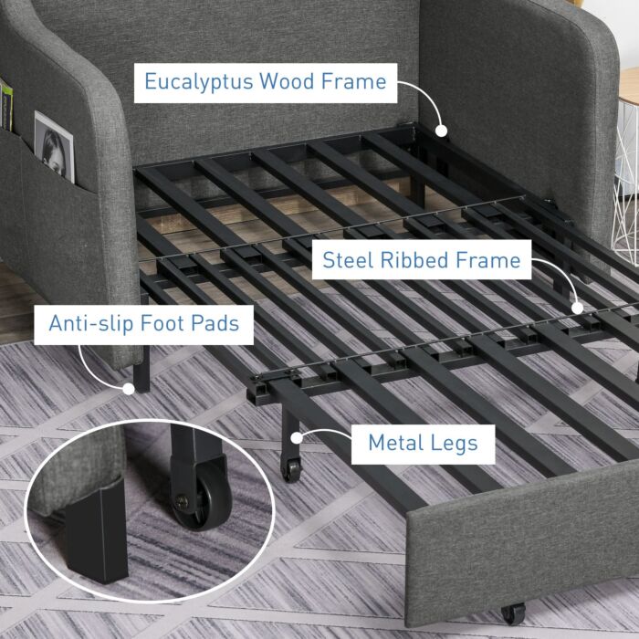 Homcom Two-seater Pull-out Sofa Bed - Grey