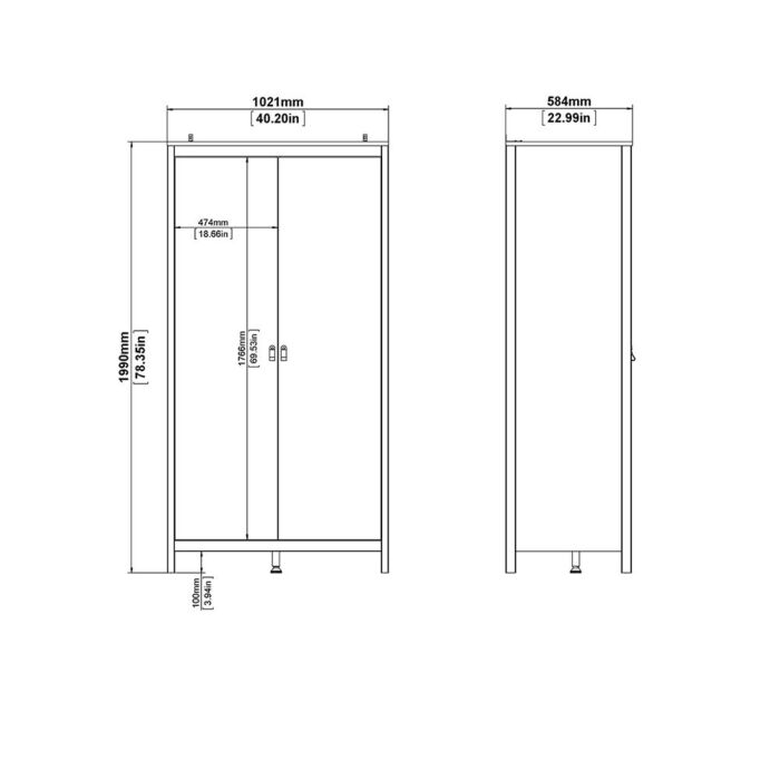 Barcelona 3 Piece Bundle, Bedside, Chest And 2 Door Wardrobe In White
