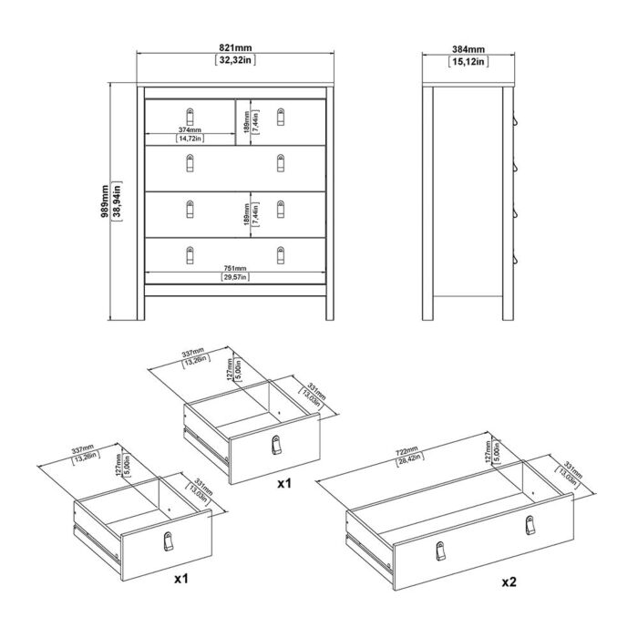Barcelona 3 Piece Bundle, Bedside, Chest And 2 Door Wardrobe In White