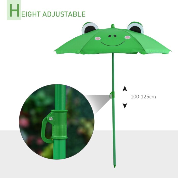 Outsunny Kids Folding Picnic Table And Chair Set Frog Pattern With Removable & Height Adjustable Sun Umbrella, Green