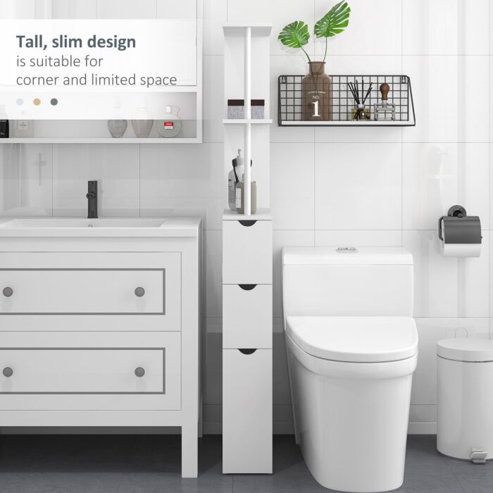 Kleankin Slim Bathroom Storage Cabinet With Drawers, Tall Bathroom Cupboard With 2-tier Shelf, White