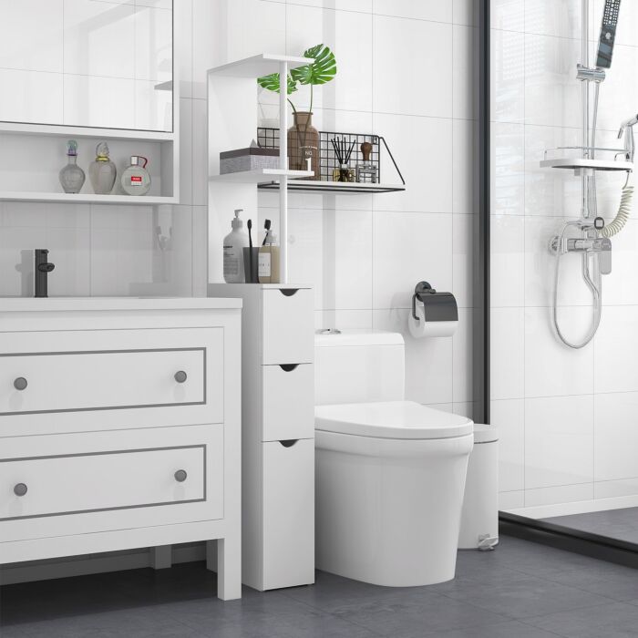 Kleankin Slim Bathroom Storage Cabinet With Drawers, Tall Bathroom Cupboard With 2-tier Shelf, White
