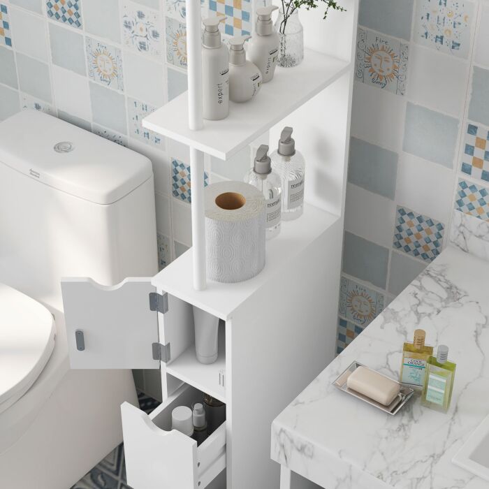 Kleankin Slim Bathroom Storage Cabinet With Drawers, Tall Bathroom Cupboard With 2-tier Shelf, White