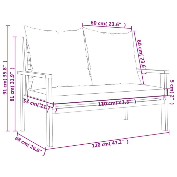 Vidaxl 3 Piece Garden Lounge Set With Cushions Solid Wood Acacia