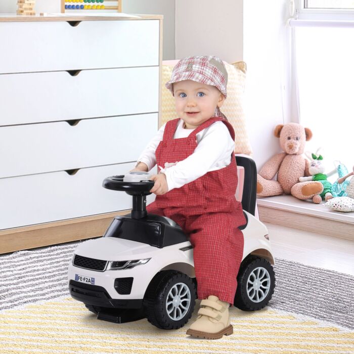 Homcom 3-in-1 Ride On Car Foot To Floor Slider Toddler W/ Horn Steering Wheel No Power Manual Under Seat Storage Safe Design White