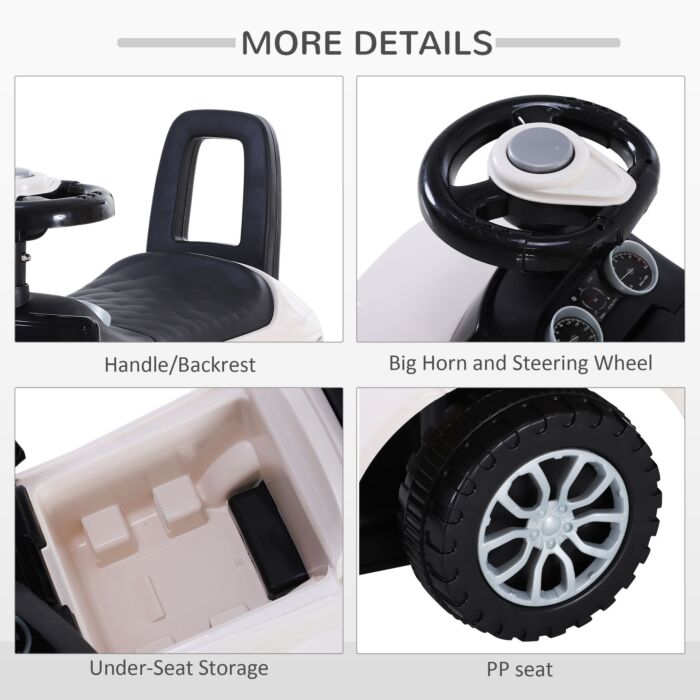Homcom 3-in-1 Ride On Car Foot To Floor Slider Toddler W/ Horn Steering Wheel No Power Manual Under Seat Storage Safe Design White