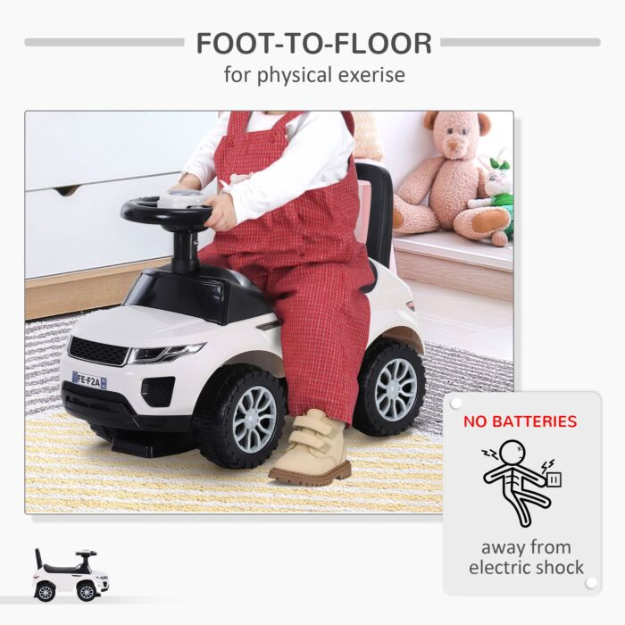 Homcom 3-in-1 Ride On Car Foot To Floor Slider Toddler W/ Horn Steering Wheel No Power Manual Under Seat Storage Safe Design White