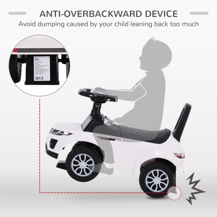 Homcom 3-in-1 Ride On Car Foot To Floor Slider Toddler W/ Horn Steering Wheel No Power Manual Under Seat Storage Safe Design White