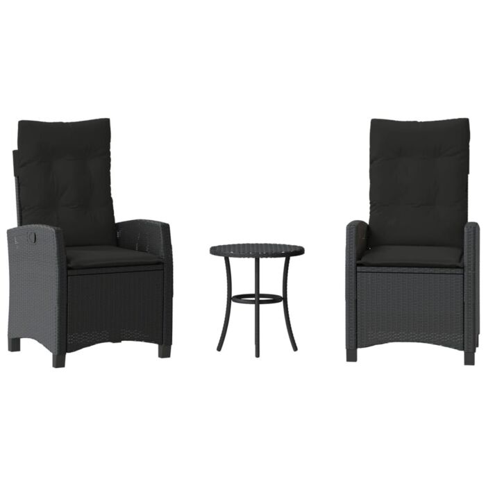 Vidaxl 3 Piece Bistro Set With Cushions Black Poly Rattan