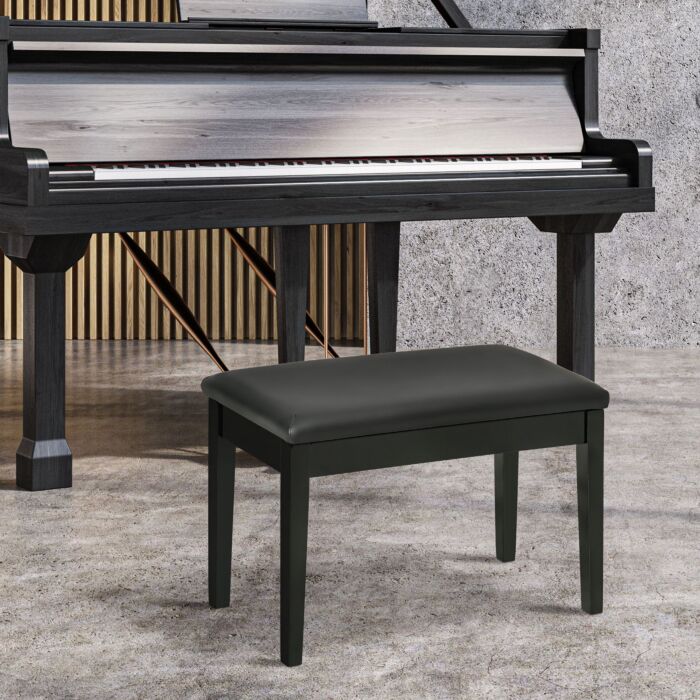 Homcom Classic Piano Bench Stool, Pu Leather Padded Keyboard Stool With Rubber Wood Legs And Music Storage Compartment, Black