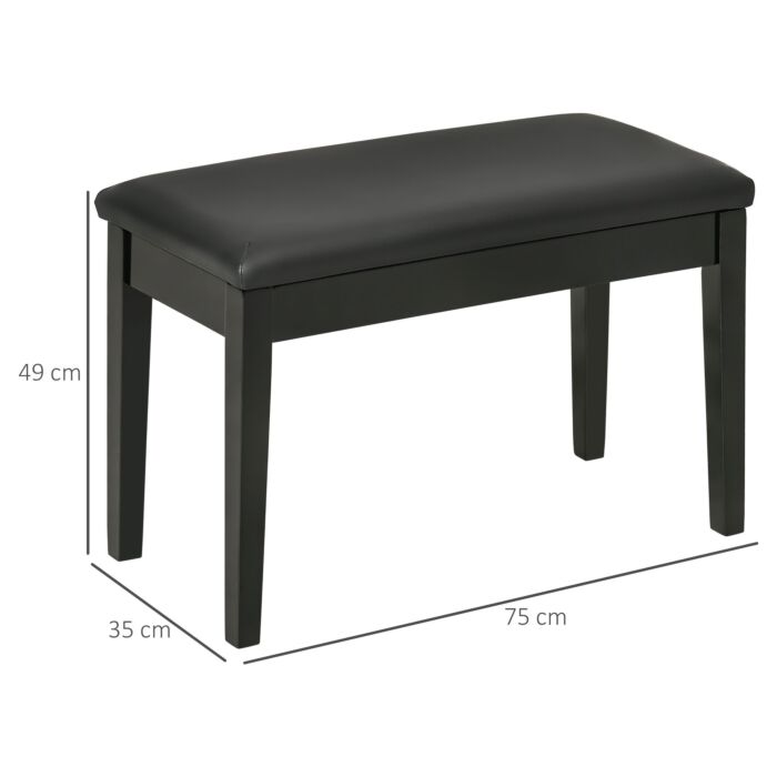 Homcom Classic Piano Bench Stool, Pu Leather Padded Keyboard Stool With Rubber Wood Legs And Music Storage Compartment, Black