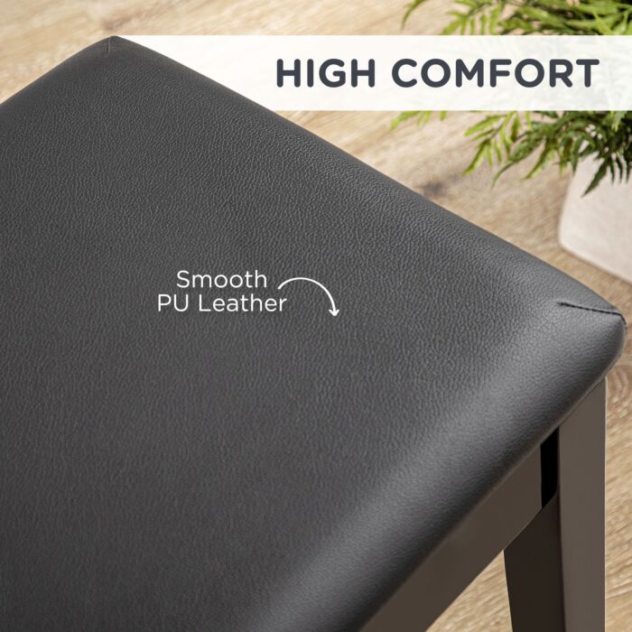 Homcom Classic Piano Bench Stool, Pu Leather Padded Keyboard Stool With Rubber Wood Legs And Music Storage Compartment, Black