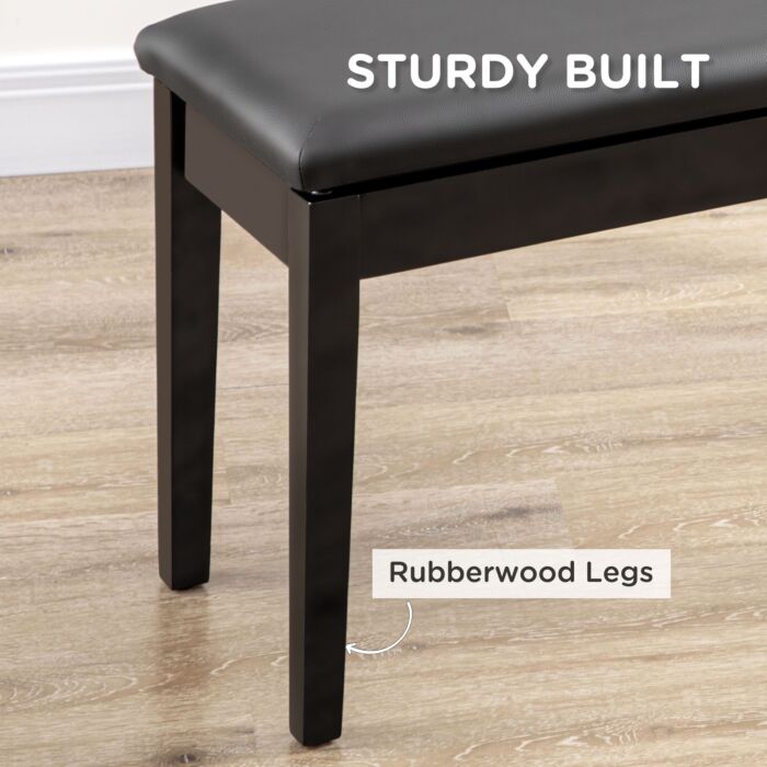 Homcom Classic Piano Bench Stool, Pu Leather Padded Keyboard Stool With Rubber Wood Legs And Music Storage Compartment, Black