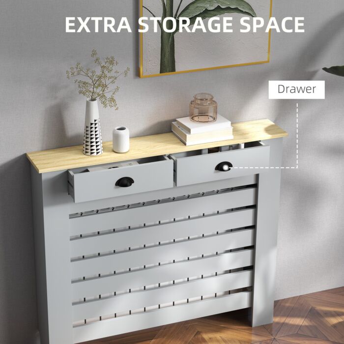 Homcom 95.5h X 111wcm Radiator Cover, With Drawer - Grey