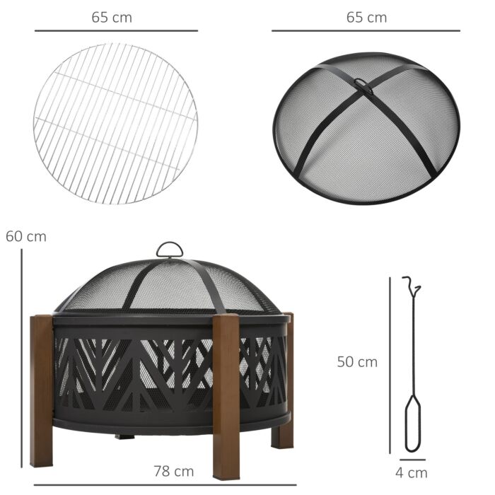 Outsunny 2-in-1 Outdoor Fire Pit Bowl With Bbq Grill Grate 30" Steel Heater With Spark Screen Cover, Fire Poker For Backyard Bonfire Outdoor Cooking