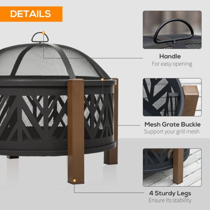 Outsunny 2-in-1 Outdoor Fire Pit Bowl With Bbq Grill Grate 30" Steel Heater With Spark Screen Cover, Fire Poker For Backyard Bonfire Outdoor Cooking