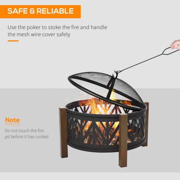 Outsunny 2-in-1 Outdoor Fire Pit Bowl With Bbq Grill Grate 30" Steel Heater With Spark Screen Cover, Fire Poker For Backyard Bonfire Outdoor Cooking