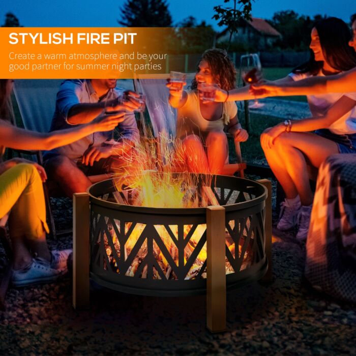Outsunny 2-in-1 Outdoor Fire Pit Bowl With Bbq Grill Grate 30" Steel Heater With Spark Screen Cover, Fire Poker For Backyard Bonfire Outdoor Cooking