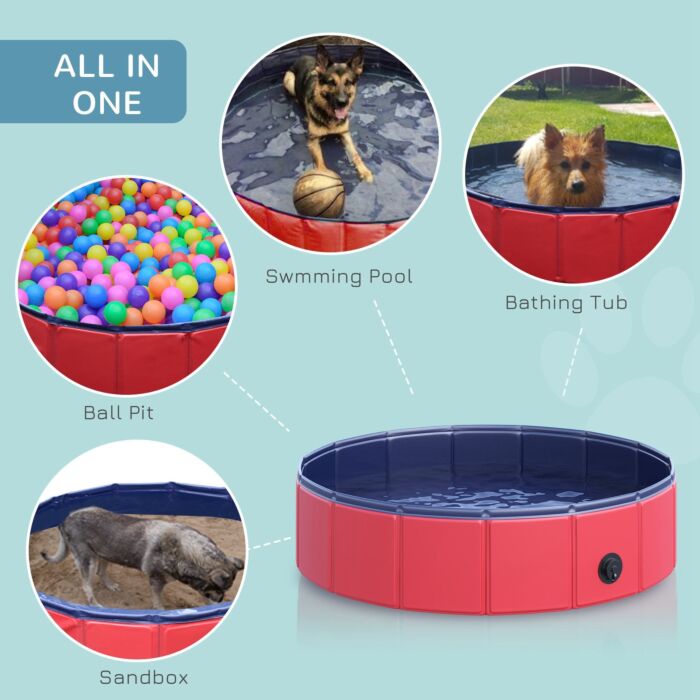 Pawhut Pet Swimming Pool, Foldable, 80 Cm Diameter-red