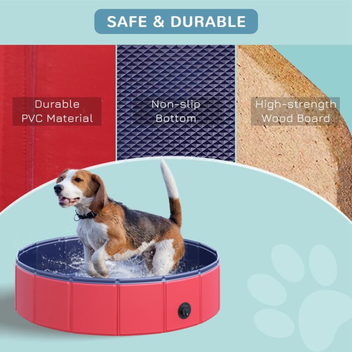 Pawhut Pet Swimming Pool, Foldable, 80 Cm Diameter-red