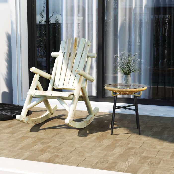 Outsunny Adirondack Chair Cedar Wood Ergonomic Rocking Chair Porch Rocker Garden Traditional - Burlywood