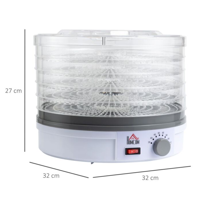 Homcom 5 Tier Food Dehydrator, 245w Food Dryer Machine With Adjustable Temperature Control For Drying Fruit, Meat, Vegetable, Jerky And Pet Treat