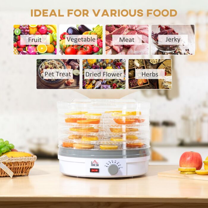 Homcom 5 Tier Food Dehydrator, 245w Food Dryer Machine With Adjustable Temperature Control For Drying Fruit, Meat, Vegetable, Jerky And Pet Treat