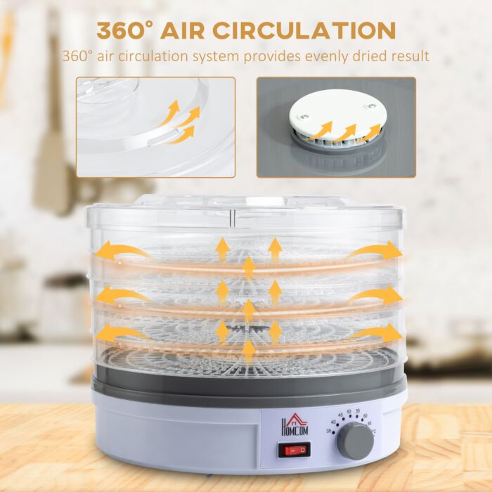 Homcom 5 Tier Food Dehydrator, 245w Food Dryer Machine With Adjustable Temperature Control For Drying Fruit, Meat, Vegetable, Jerky And Pet Treat