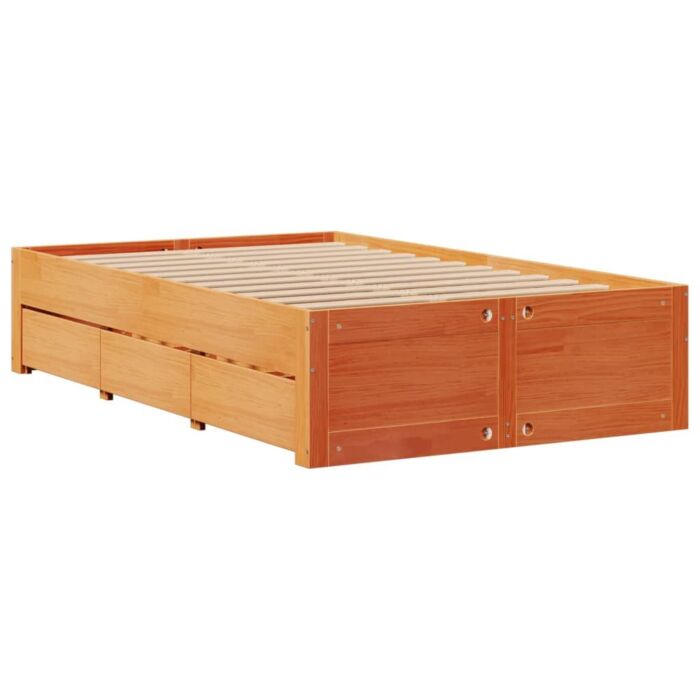 Vidaxl Bed Frame Without Mattress With Drawers Wax Brown 120x190 Cm Small Double Solid Wood Pine