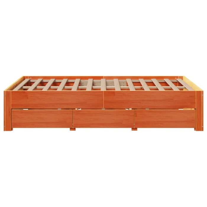 Vidaxl Bed Frame Without Mattress With Drawers Wax Brown 120x190 Cm Small Double Solid Wood Pine