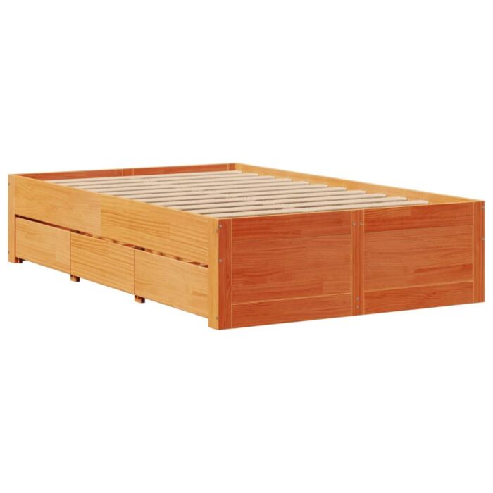 Vidaxl Bed Frame Without Mattress With Drawers Wax Brown 120x190 Cm Small Double Solid Wood Pine