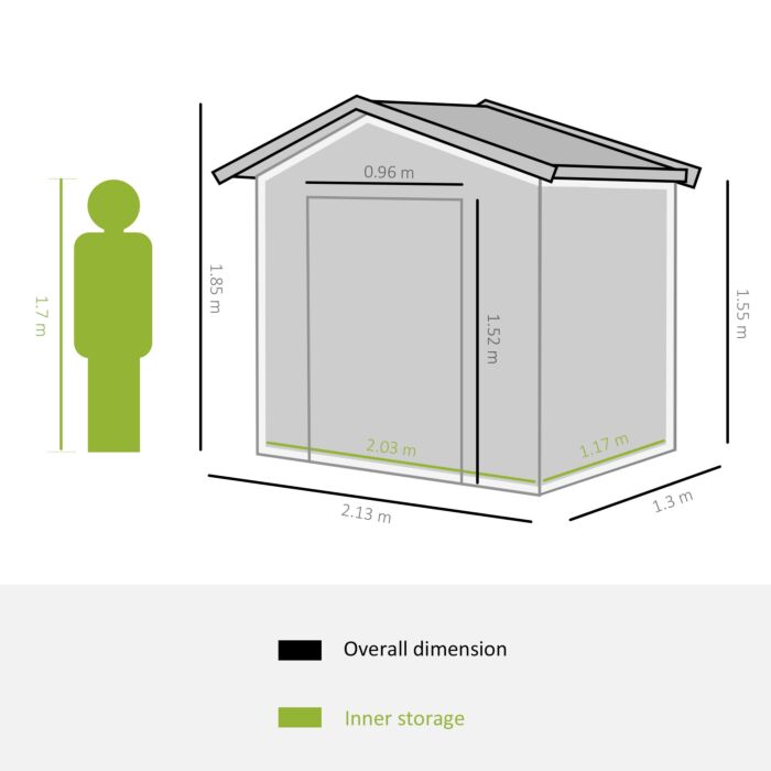 Outsunny 7ft X 4ft Lockable Garden Metal Storage Shed Storage Roofed Tool Metal Shed W/ Air Vents Steel Grey