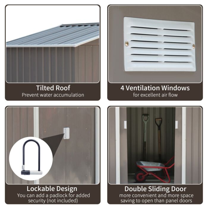 Outsunny 7ft X 4ft Lockable Garden Metal Storage Shed Storage Roofed Tool Metal Shed W/ Air Vents Steel Grey