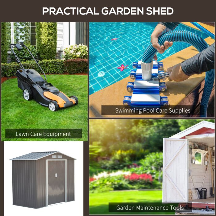 Outsunny 7ft X 4ft Lockable Garden Metal Storage Shed Storage Roofed Tool Metal Shed W/ Air Vents Steel Grey