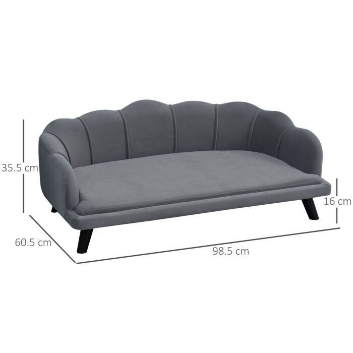 Pawhut Dog Sofa For Medium Large Dogs, Shell Shaped Pet Couch Bed With Legs Cushion Washable Cover, Grey