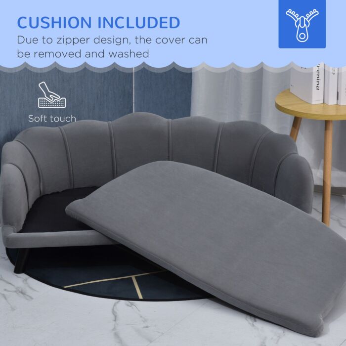 Pawhut Dog Sofa For Medium Large Dogs, Shell Shaped Pet Couch Bed With Legs Cushion Washable Cover, Grey