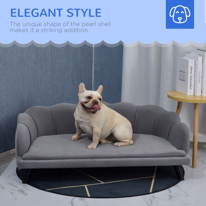 Pawhut Dog Sofa For Medium Large Dogs, Shell Shaped Pet Couch Bed With Legs Cushion Washable Cover, Grey