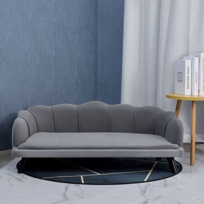Pawhut Dog Sofa For Medium Large Dogs, Shell Shaped Pet Couch Bed With Legs Cushion Washable Cover, Grey