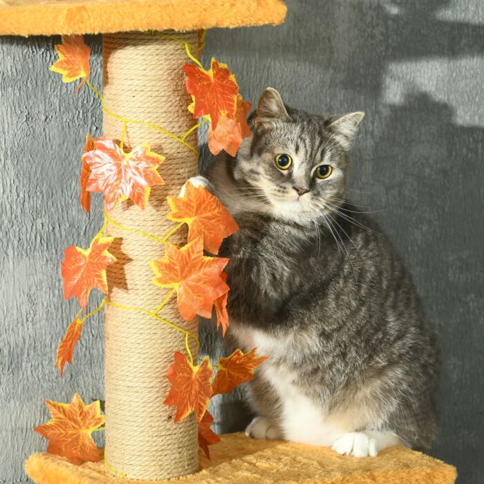 Pawhut 202-242cm Height Adjustable Floor To Ceiling Cat Tree For Cats With Sisal Scratching Post, 3- Tier Cat Tower