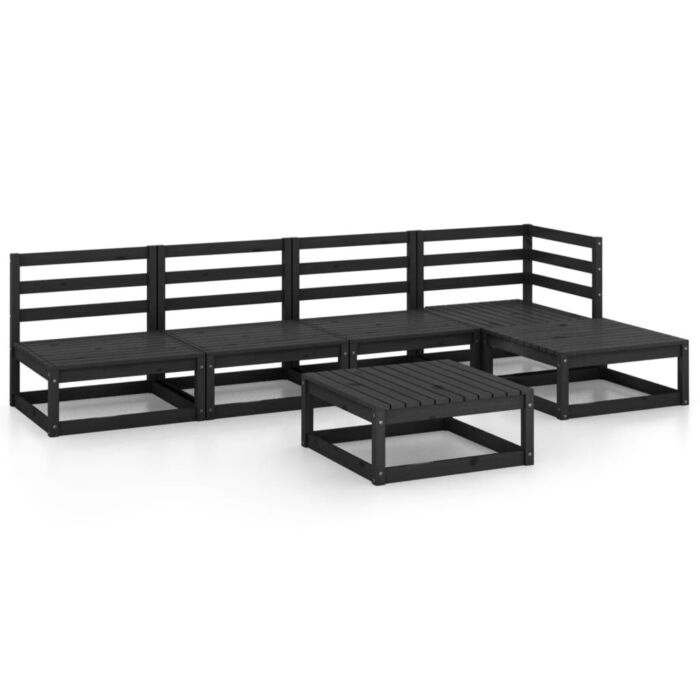 Vidaxl 5 Piece Garden Lounge Set Black Solid Wood Pine