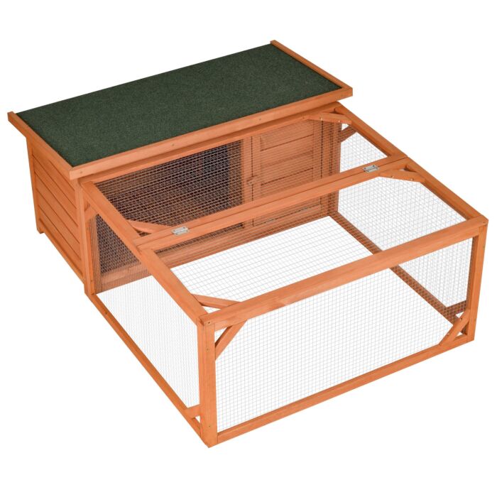 Pawhut Guinea Pigs Hutches Small Animal House Off-ground Ferret Bunny Cage Backyard With Openable Main House & Run Roof 125.5 X 100 X 49cm Orange