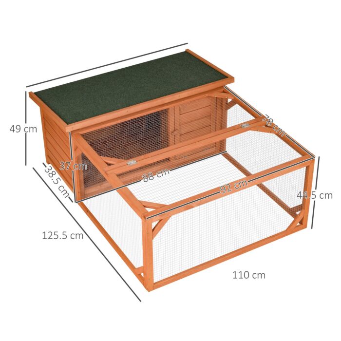 Pawhut Guinea Pigs Hutches Small Animal House Off-ground Ferret Bunny Cage Backyard With Openable Main House & Run Roof 125.5 X 100 X 49cm Orange