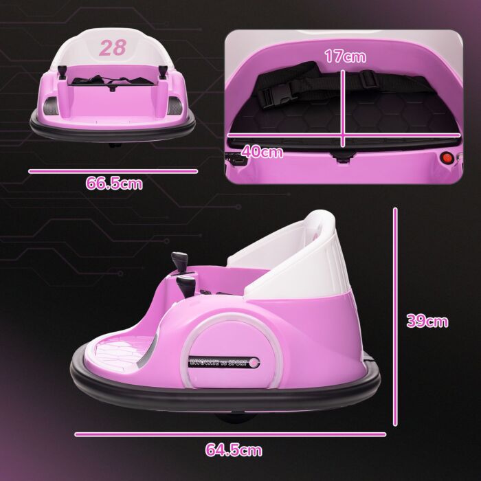 Aiyaplay 360° Rotation Kids Bumper Car, 12v Waltzer Car With Remote Control, Dual Joysticks, Music Lights - Pink