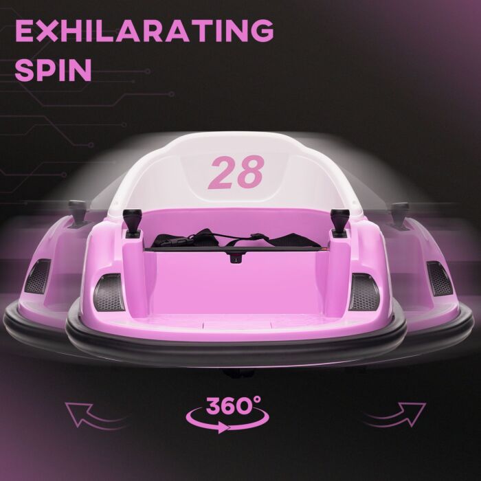 Aiyaplay 360° Rotation Kids Bumper Car, 12v Waltzer Car With Remote Control, Dual Joysticks, Music Lights - Pink