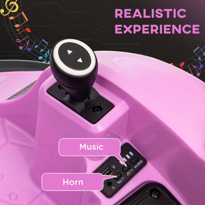 Aiyaplay 360° Rotation Kids Bumper Car, 12v Waltzer Car With Remote Control, Dual Joysticks, Music Lights - Pink